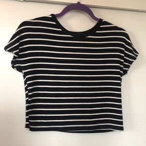 ZARA BLACK AND WHITE STRIPED CROP TOP SHIRT